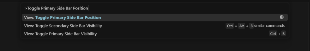 Toggle Primary Side Bar Positionの入力画面